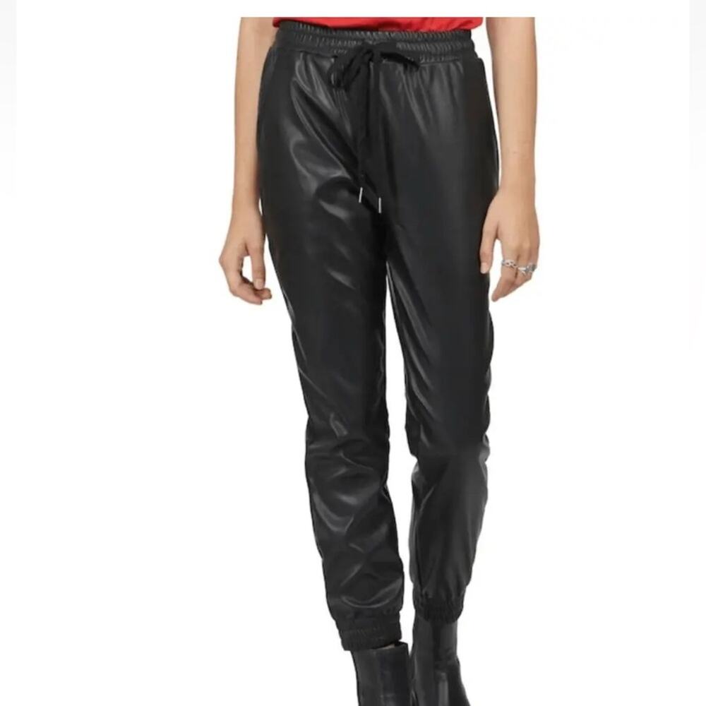 Studio Badgley Mischka Black Vegan Leather Jogger Pants Medium